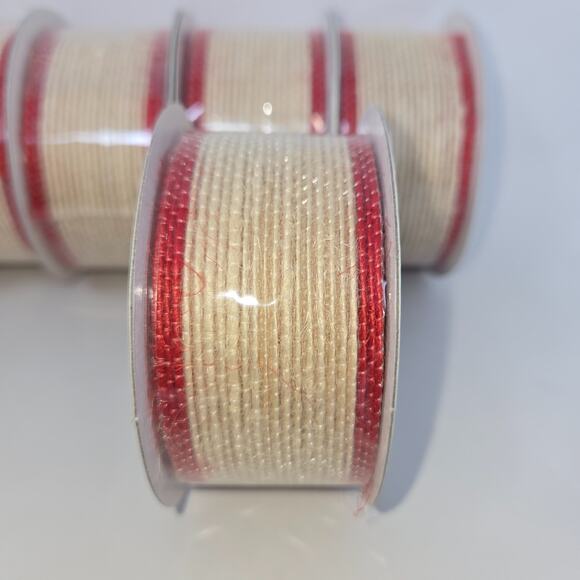 Hallmark Fabric Ribbon Beige Red 12 Rolls 1-3/8" x 4 Yards Each Sealed Bows - Picture 11 of 16